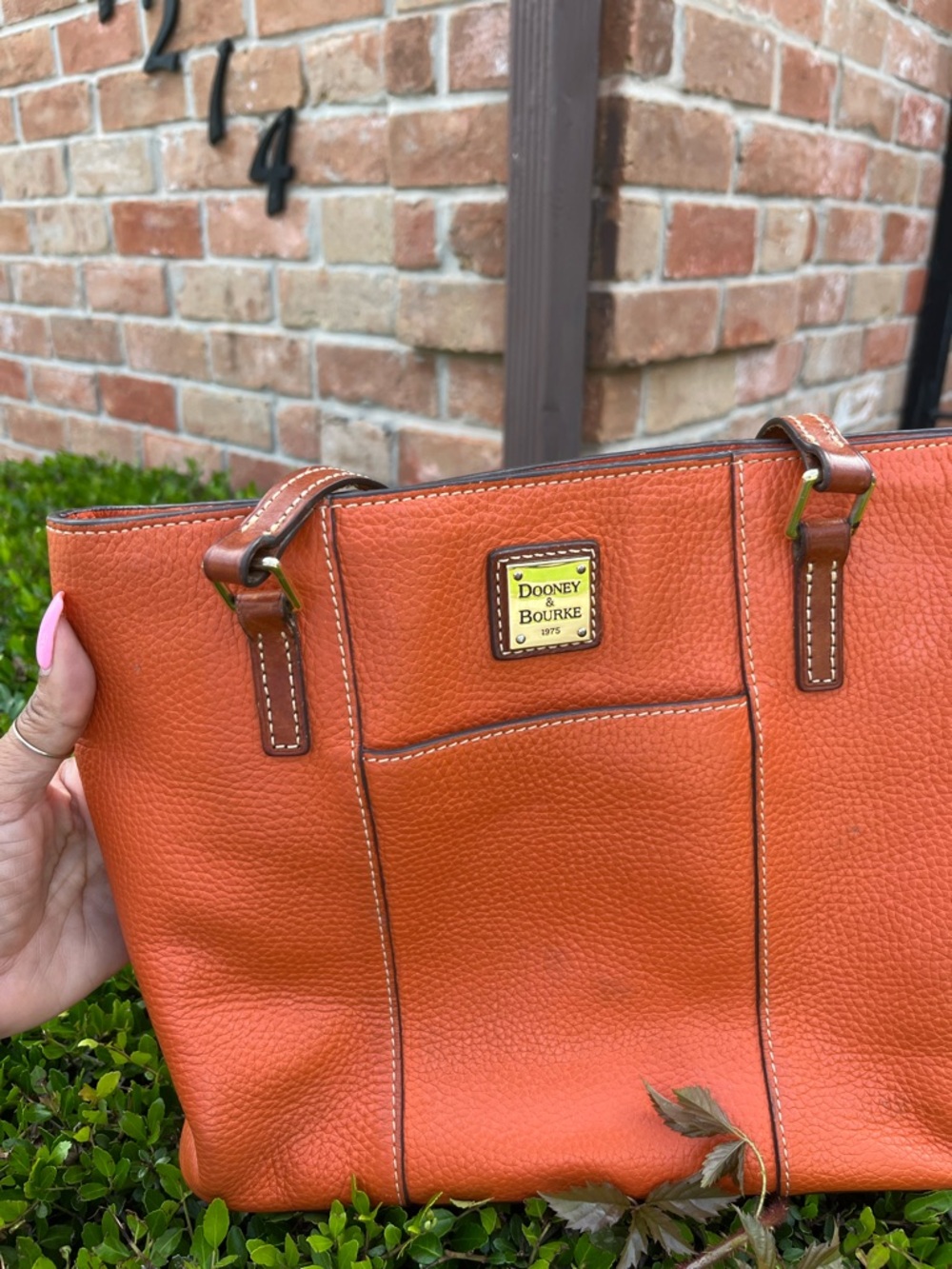 Dooney & Bourke Orange Pebble Leather Tote